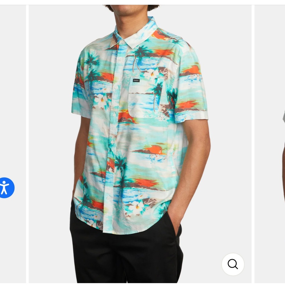 RVCA Men's Tropical Beach Print Shirt - Blue and Green - Picture 3 of 7